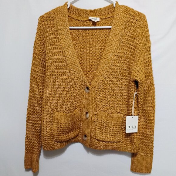 NWT A.N.A. Womens Cardigan Sweater Size XS Gold Loose Knit NEW - Picture 1 of 8